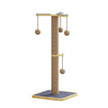 Simple style cat climbing frame with a hanging ball toy, made from pine wood and carpet leather.