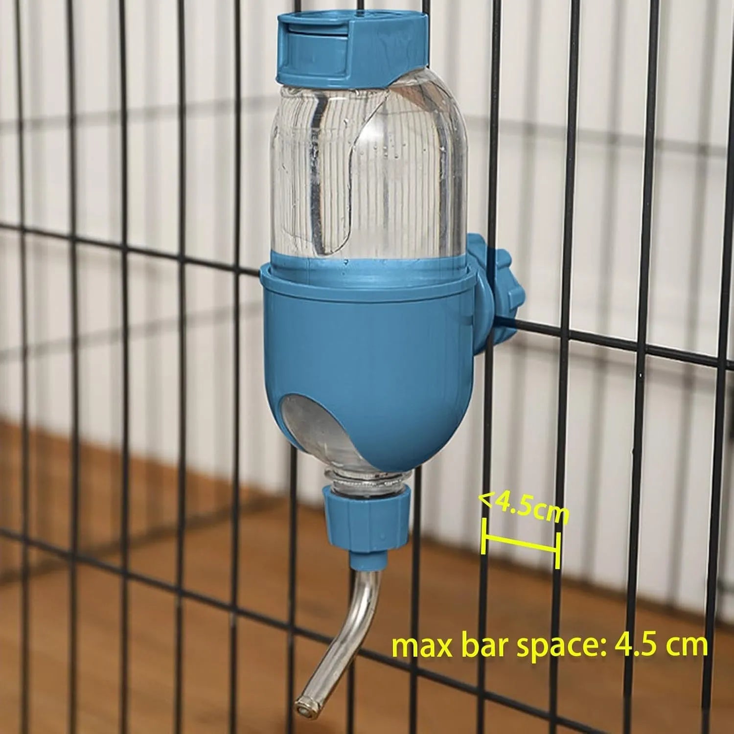 Small animal cage water bottle with rotatable nozzle in blue, white, or yellow colour options