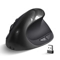Vertical ergonomic computer mouse in various colours, shown next to a laptop.