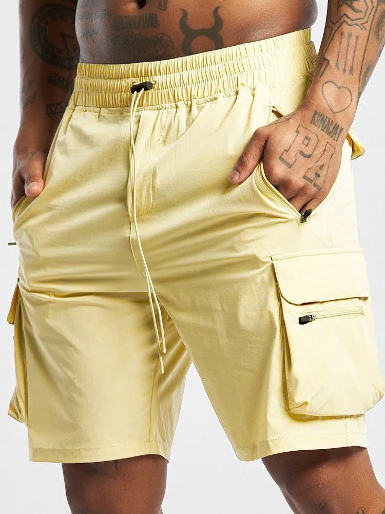 Men's black quick-dry sports shorts with elastic fabric for running and fitness activities