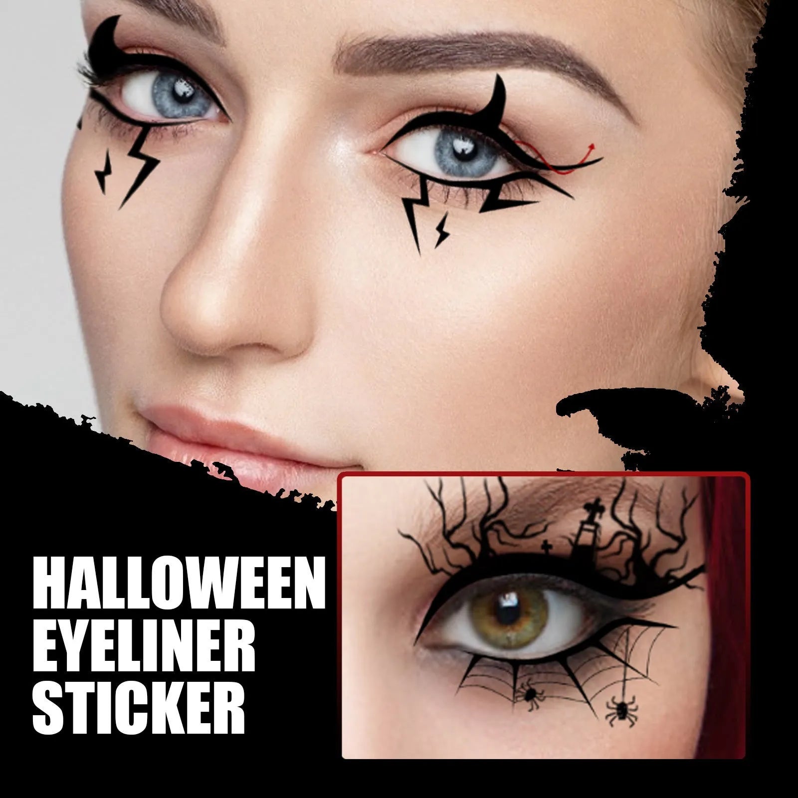Bat and spider design eyeliner sticker sheets for dramatic eye makeup