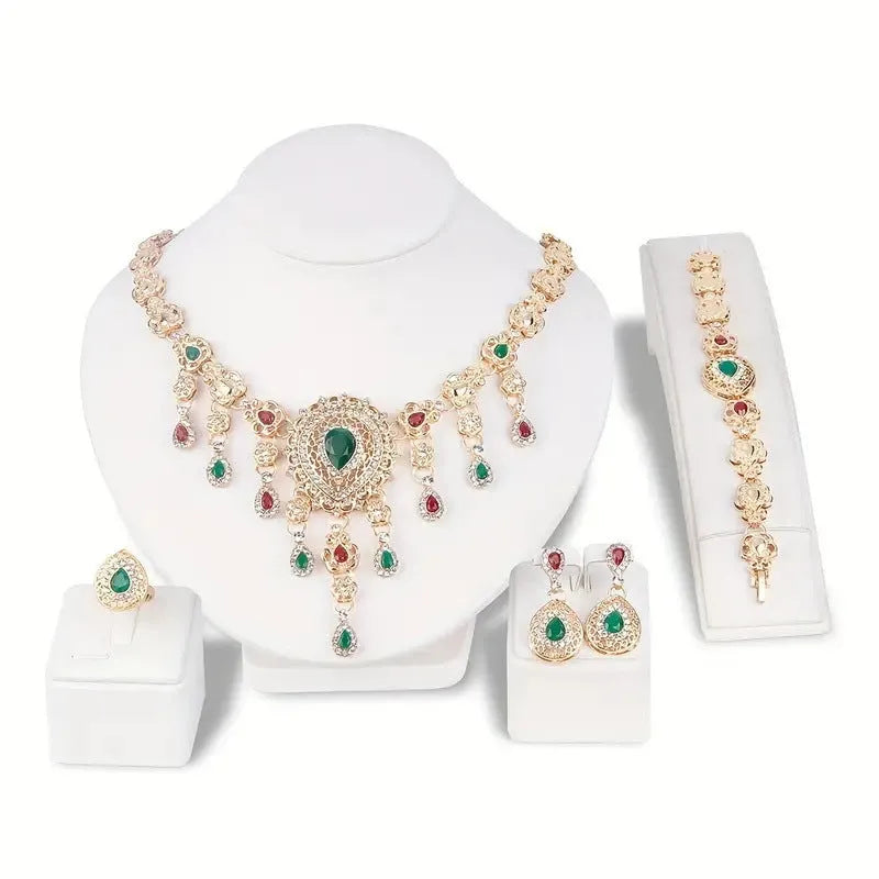 Gold alloy 4-piece jewellery set with bubble and sphere design – earrings, necklace, ring, and bracelet