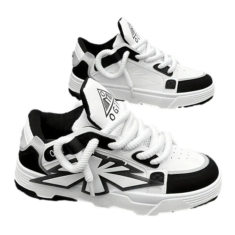 Men's thick bottom chunky sneakers with cartoon patterns in black, white, and blue colour options