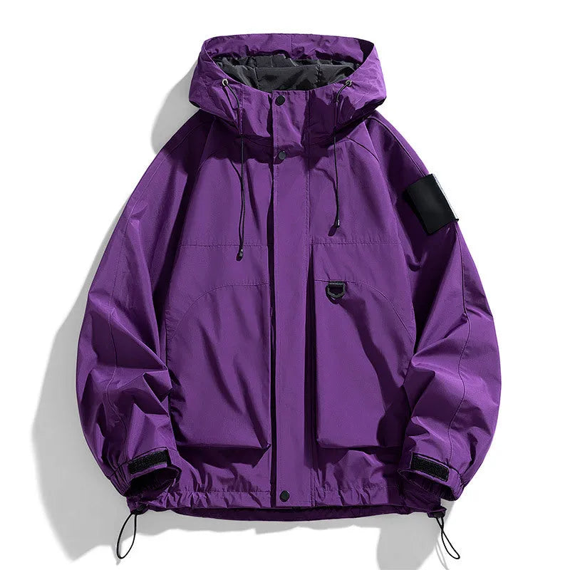 Men's waterproof windproof hooded jacket in polyester blend fabric available in multiple sizes