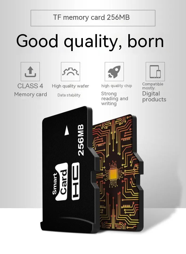 256MB TF format memory card shown with dimensions 11mm by 15mm.