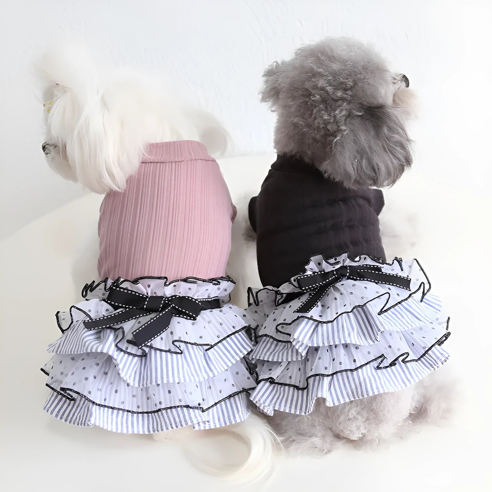 Polka dot lace princess style cake dress pet clothing for dogs and cats