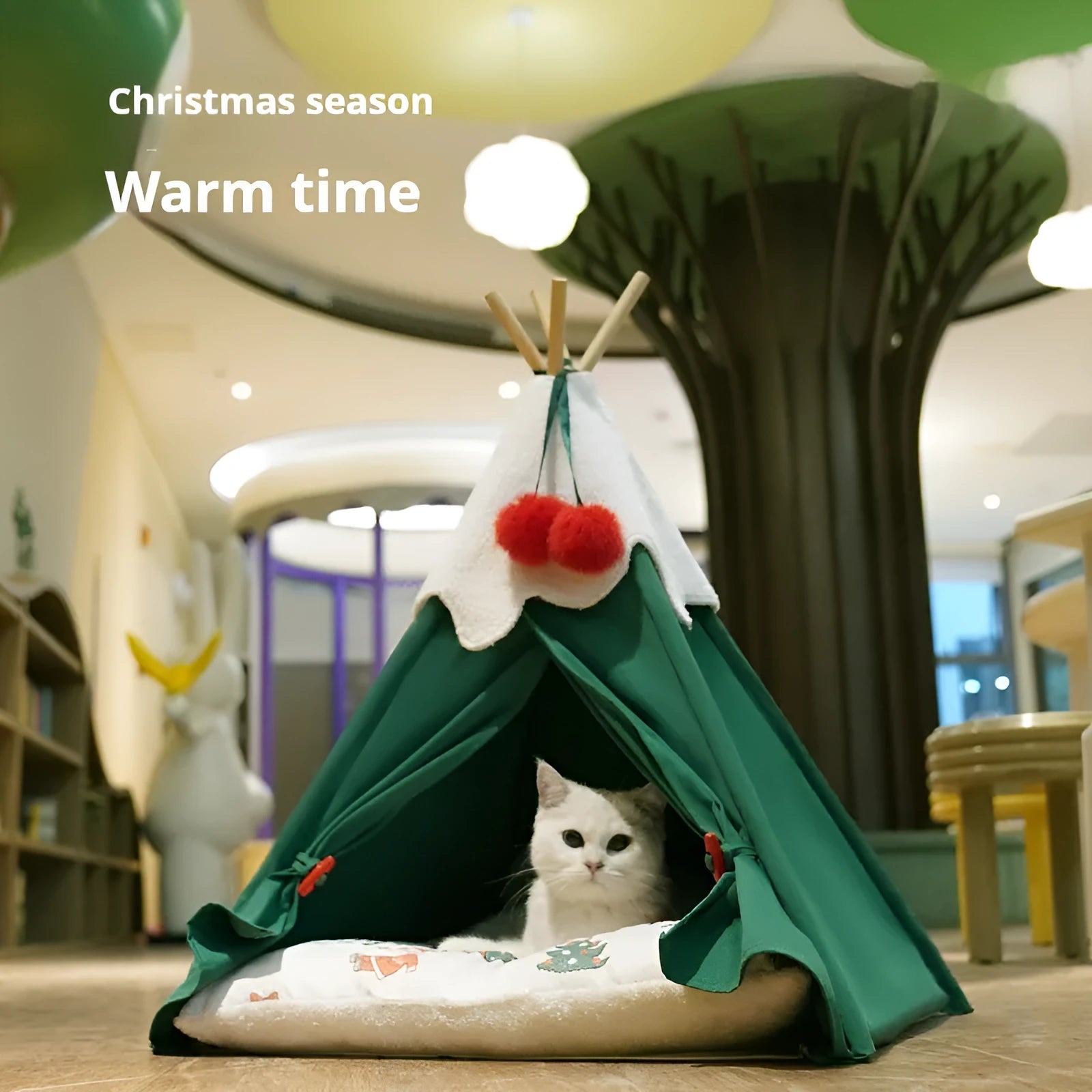 Semi-closed cat house with thickened cloth construction in brown mat colour
