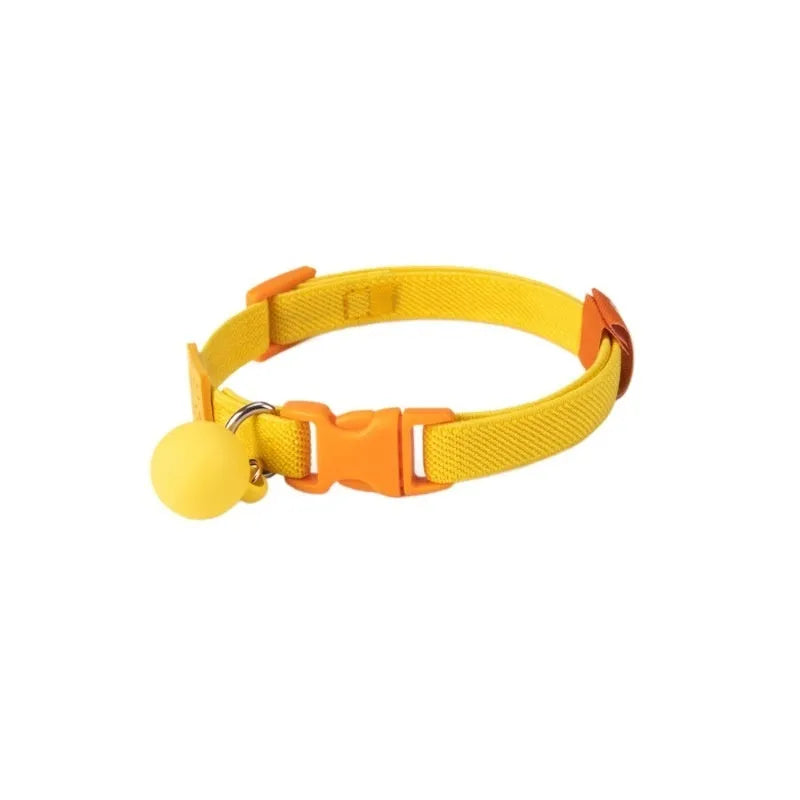 A simple, solid-colour elastic pet collar for small dogs, laid flat on a surface.