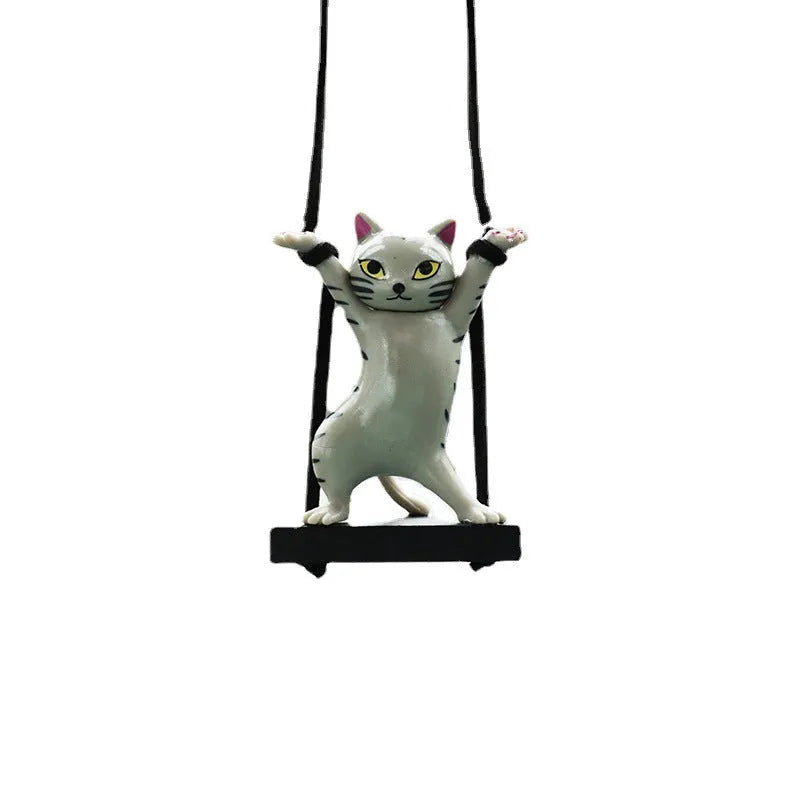 Resin cat pendant for car interior with adjustable 25cm rope in cartoon style