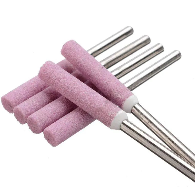 Set of three chrome steel jade ceramic cylindrical chainsaw sharpener grinding heads in 4.0mm, 4.8mm, and 5.5mm diameters