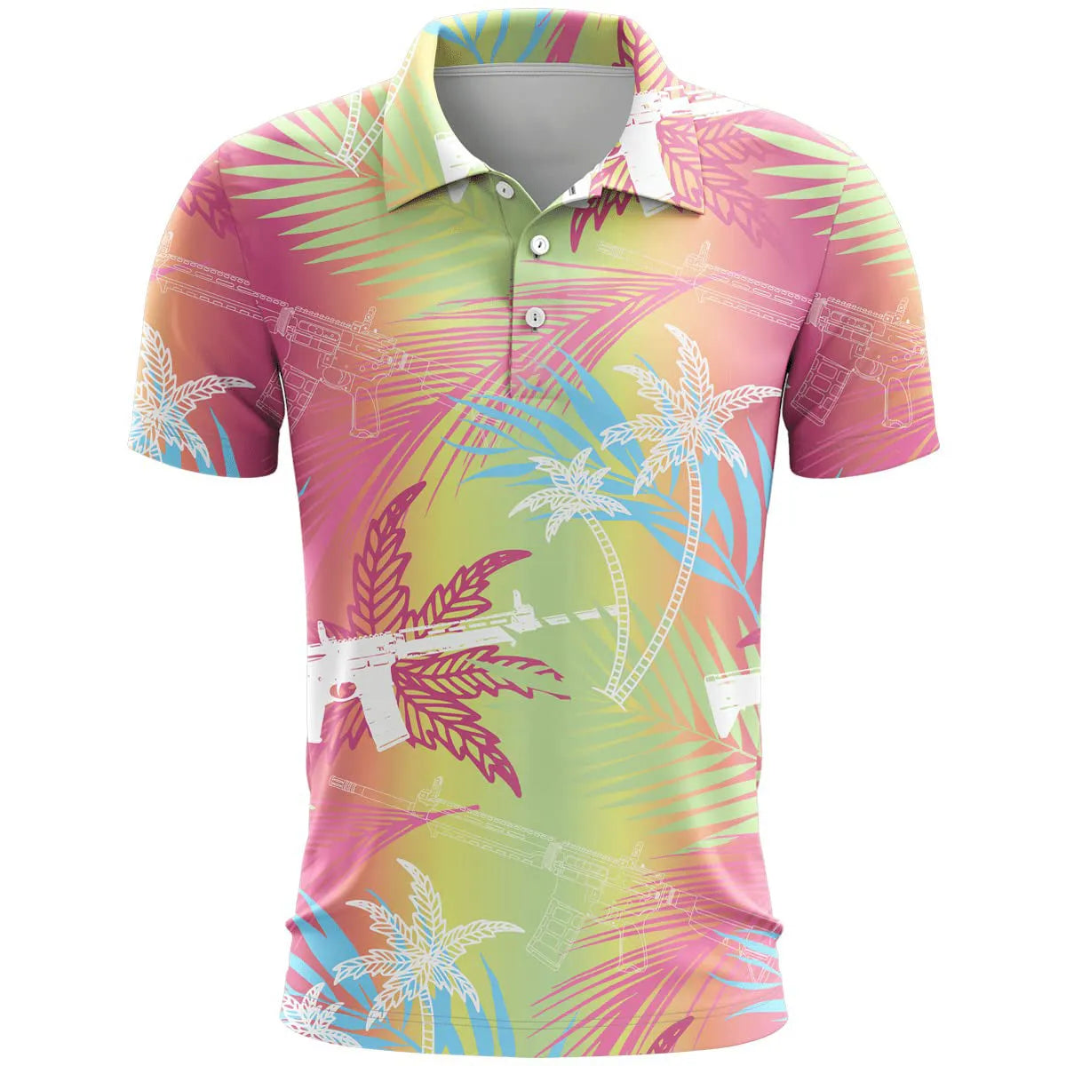 Loose-fit 3D printed short sleeve sports top in bird eye cloth polyester on a hanger.