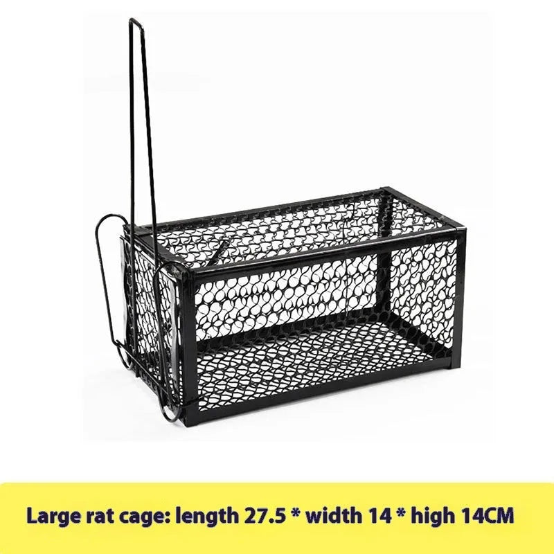 Automatic mouse trap cage and metal clamp rat trap shown in small, medium, and large size options.
