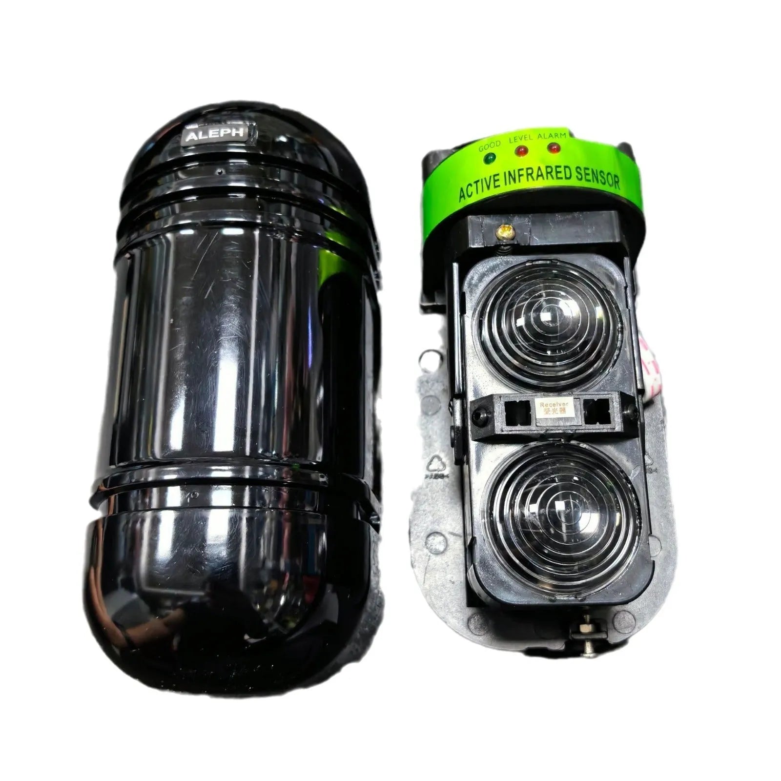Black wired infrared anti-theft alarm detector with 150 metre range for outdoor security