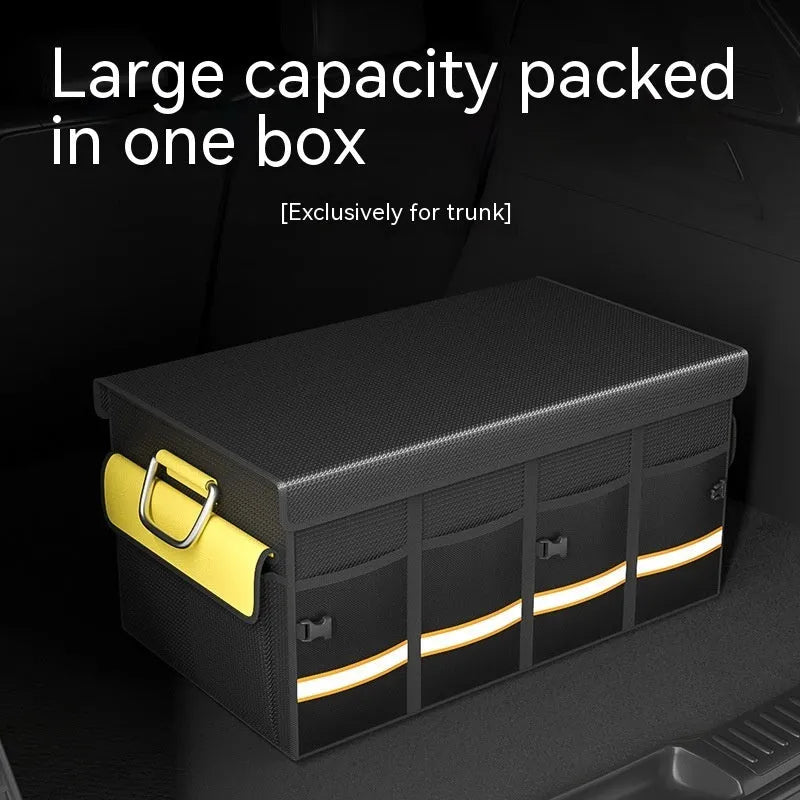Foldable car boot storage organiser bag in black and yellow with handle