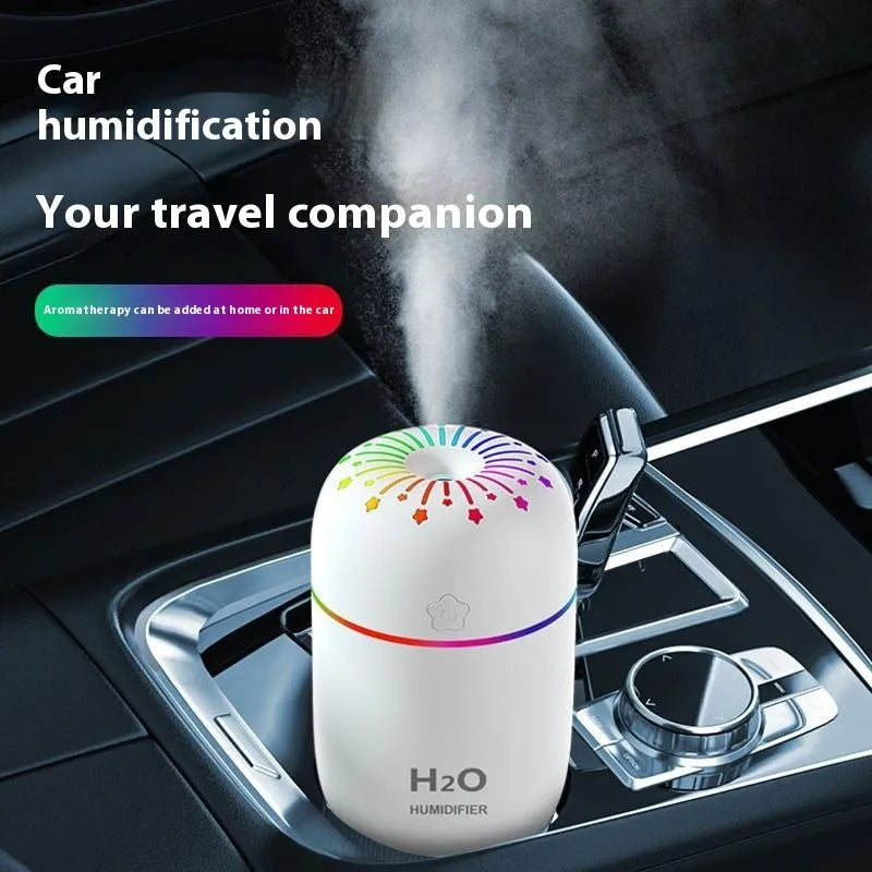Fireworks pattern USB mini humidifier in green colour with water tank and compact design for desktop use