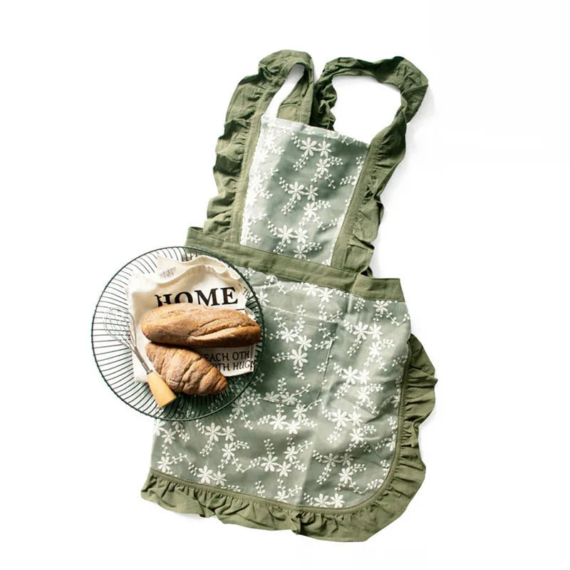 Minimalist cotton linen kitchen apron with X-strap design in solid colour