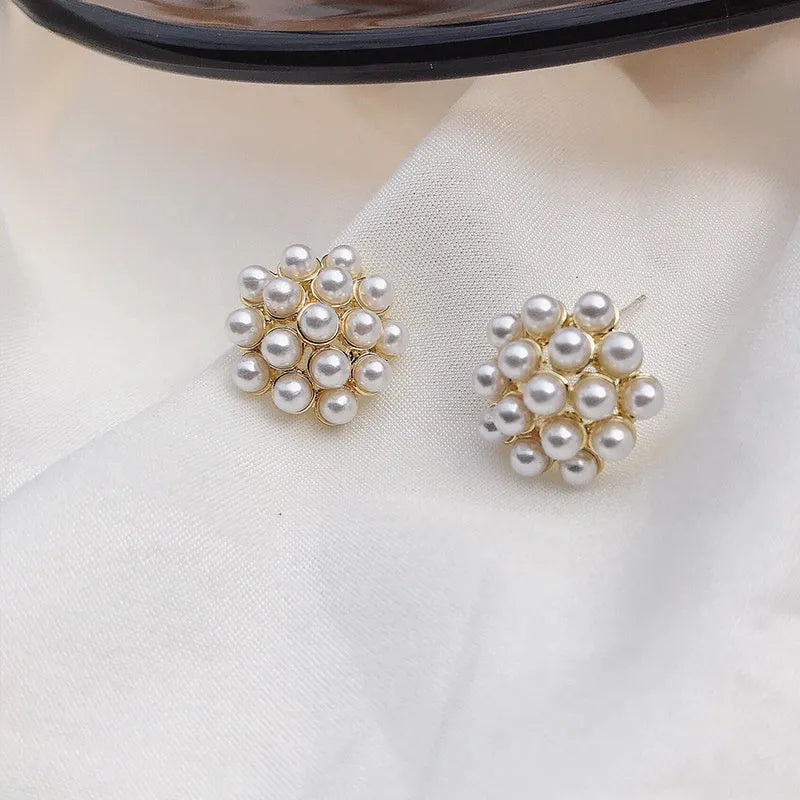 Women's Korean style fruit earrings in alloy with electroplated gold, pearl flower, silver and starfish pearl colours
