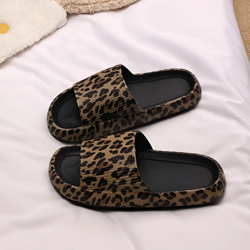 Women's leopard print EVA slippers with thick sole in multiple colour patterns