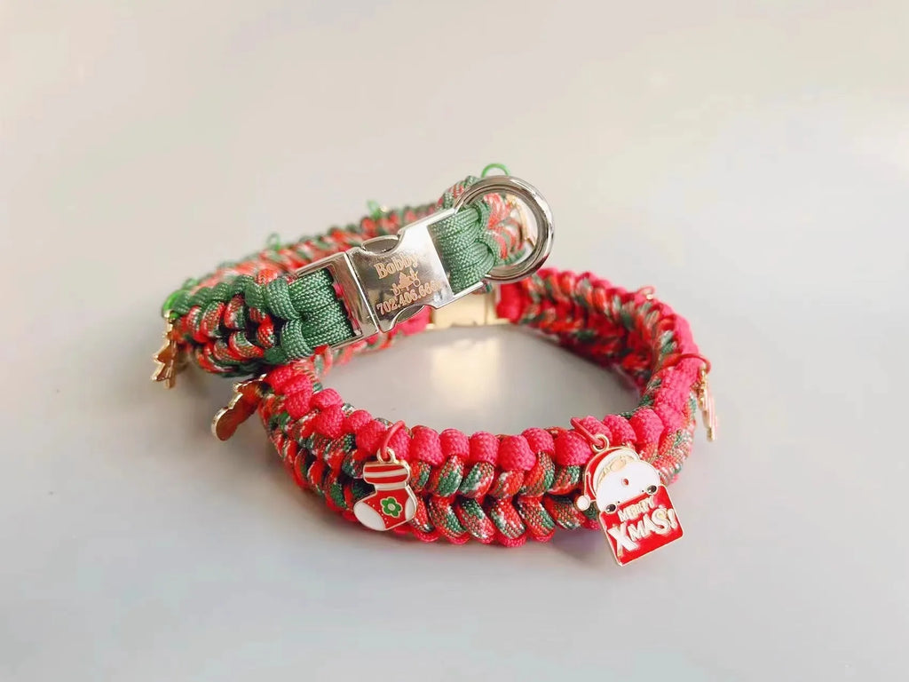Green hand holding rope dog leash with P chain attachment and zinc alloy release buckle