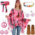 Tie dye patterned cloak costume with bell sleeves in a choice of vibrant colours.