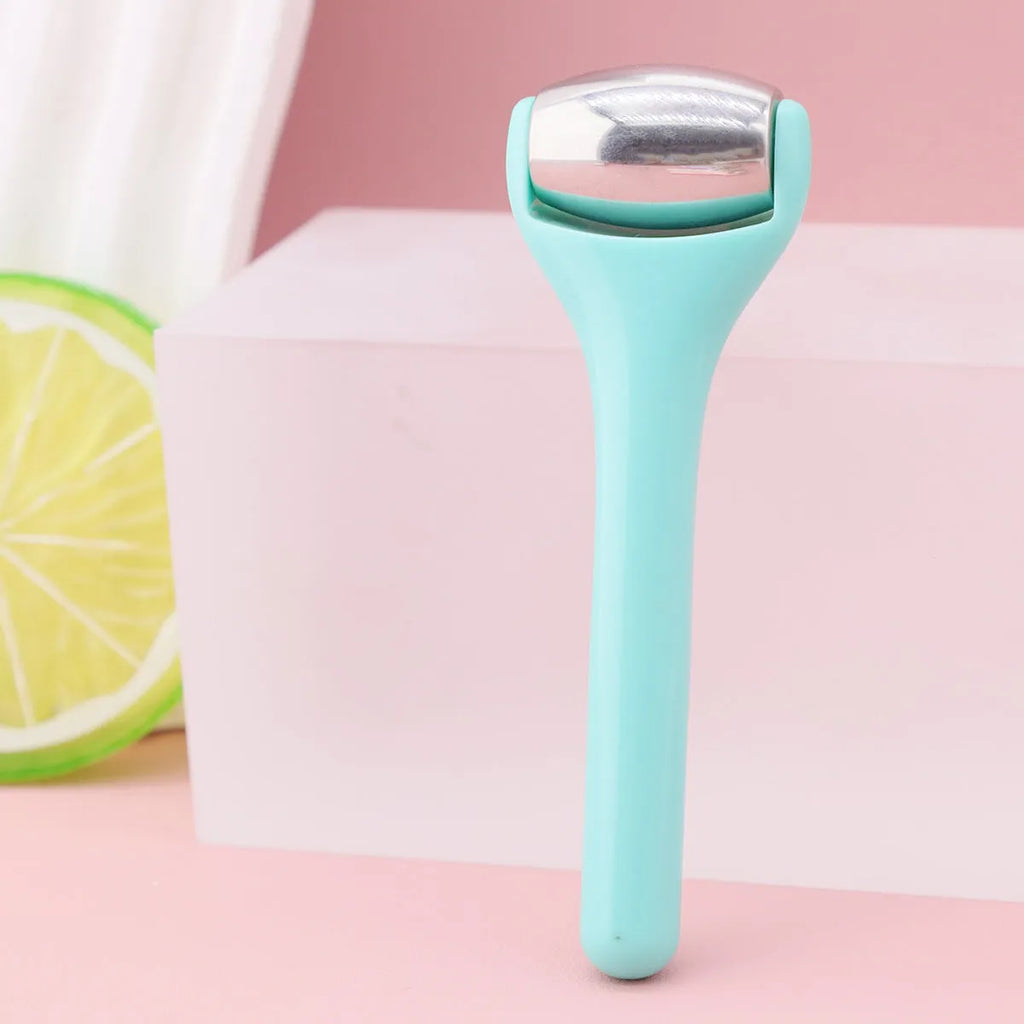 Ice roller eye cream stick 8cm cold compress tool with stainless steel head in pink colour