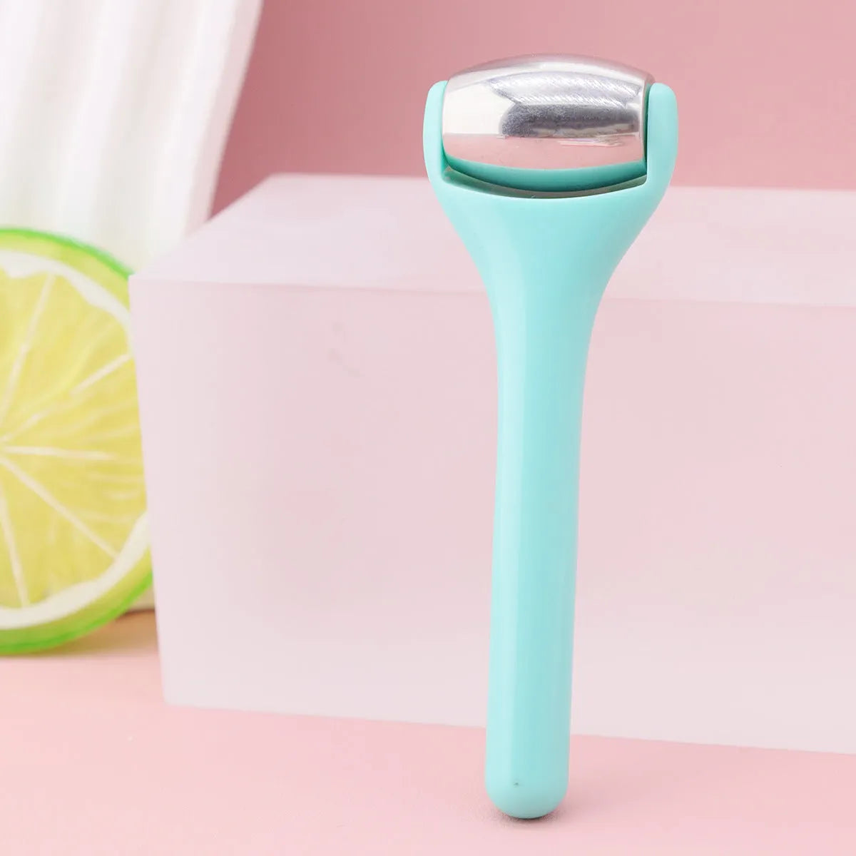 Ice roller eye cream stick 8cm cold compress tool with stainless steel head in pink colour