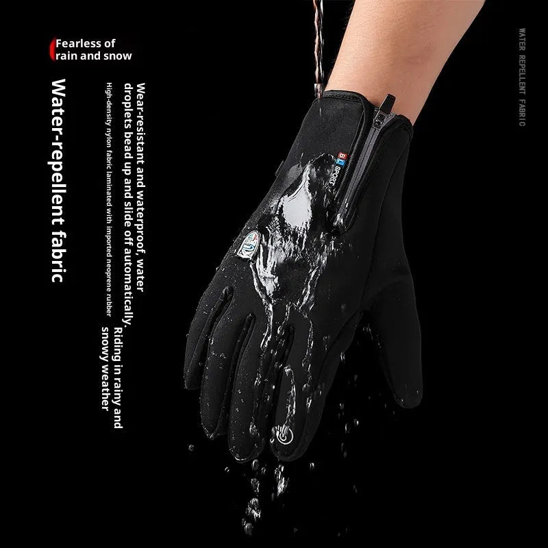USB heated cycling gloves for men and women in black with constant temperature heating, waterproof nylon, and reflective panels