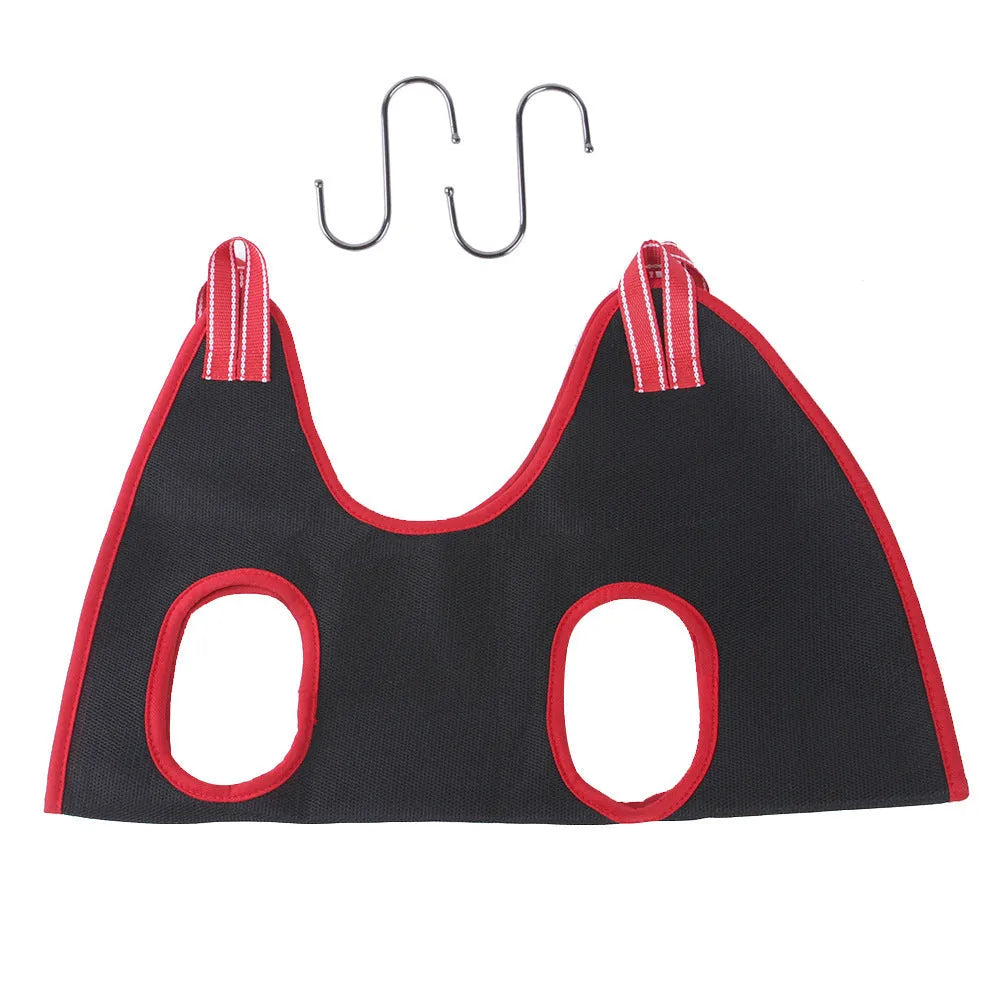 Pet grooming hammock with hanging restraint system for cat nail trimming and bath procedures