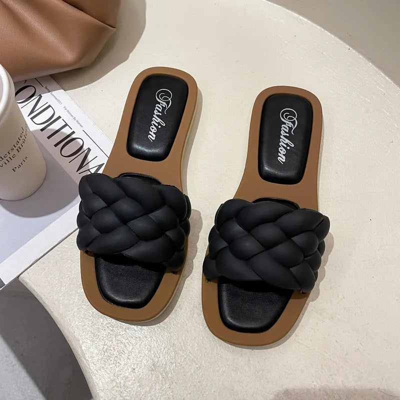 Women's anti-skid beach sandals in plaid pattern available in white, green, black and orange colours