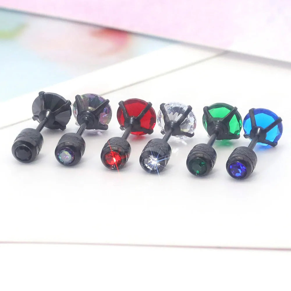 Geometric stainless steel zircon earring unisex diamond treatment multiple colours and sizes 3mm to 8mm