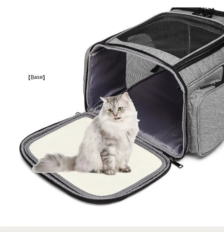Extendable pet bag in Oxford material, solid colour gray, large 20-35L capacity for dogs and cats