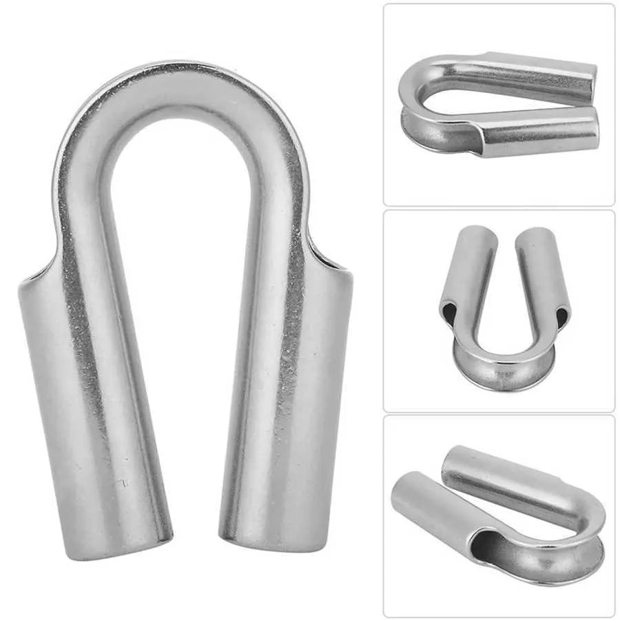 Stainless steel tubular chicken heart shaped sleeve ring set showing various metric sizes on a workbench.