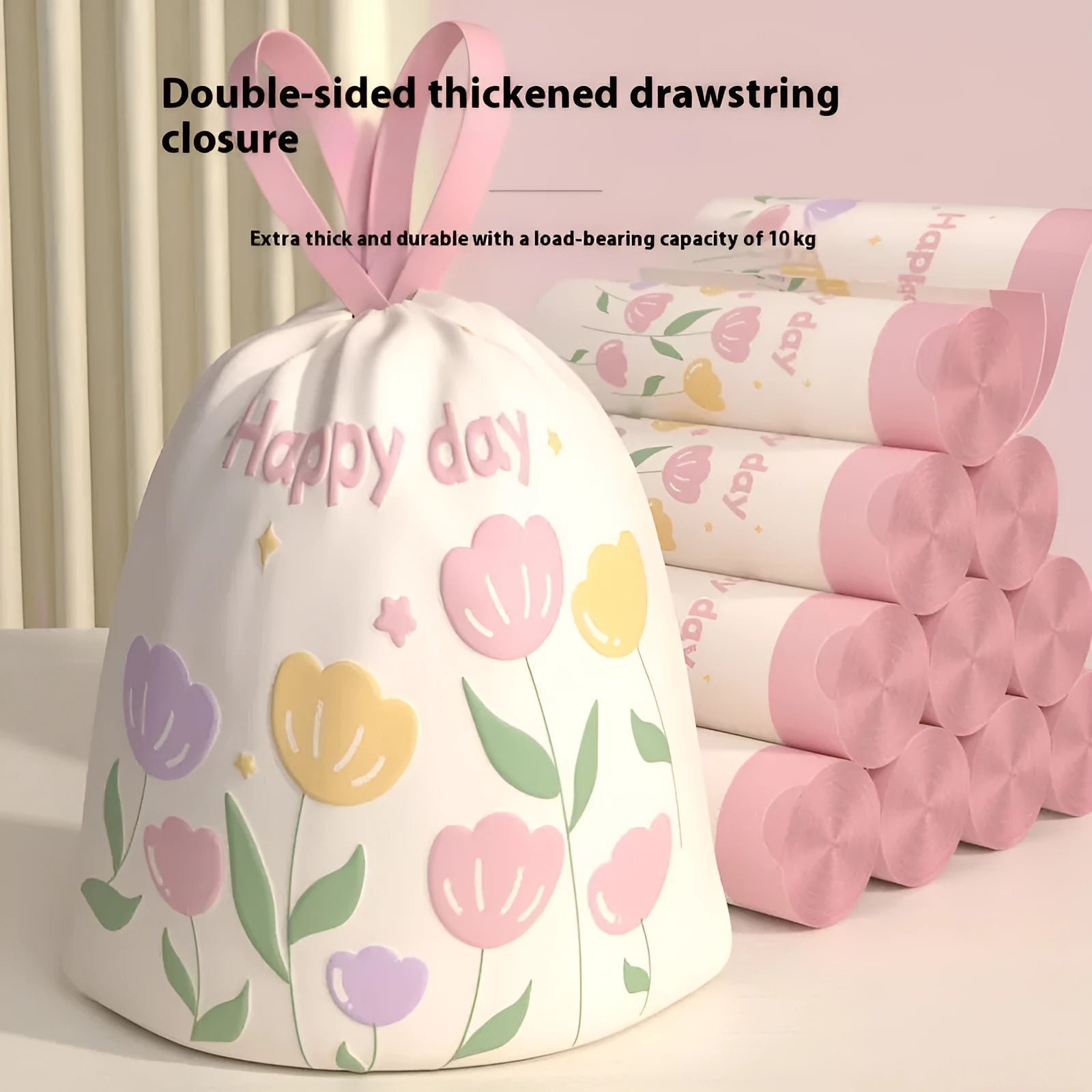 Pink drawstring garbage bags with argy wormwood for mosquito repellent, sized 44cm by 48cm.