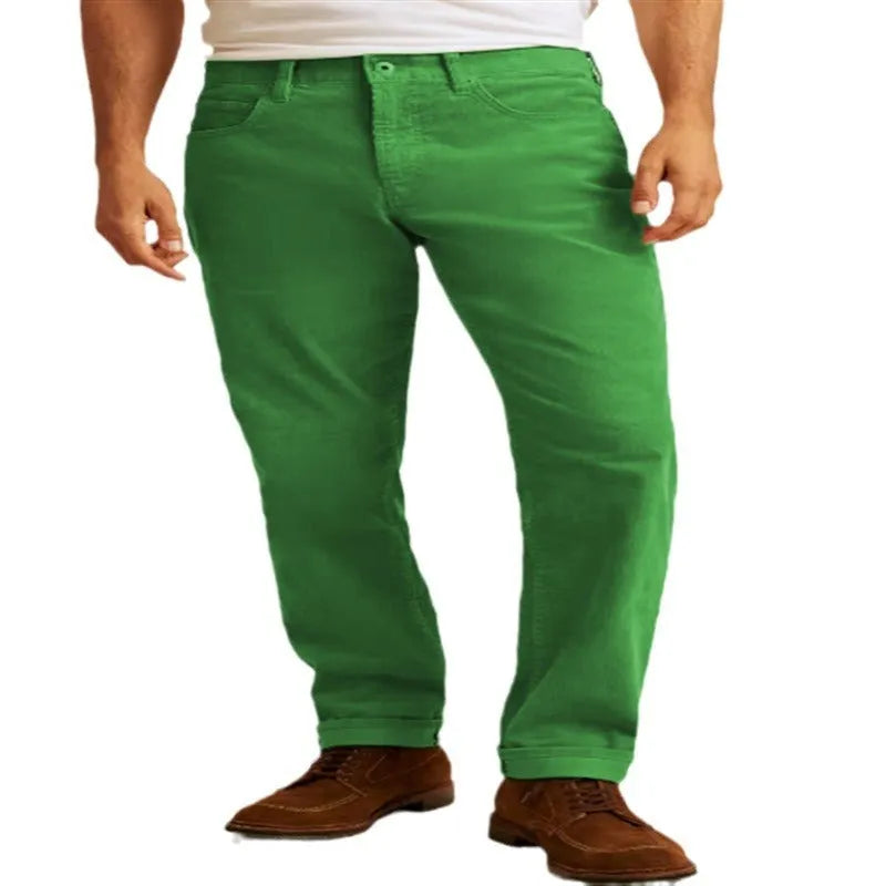 Solid colour corduroy trousers in loose straight-leg style with mid-waist and zip closure