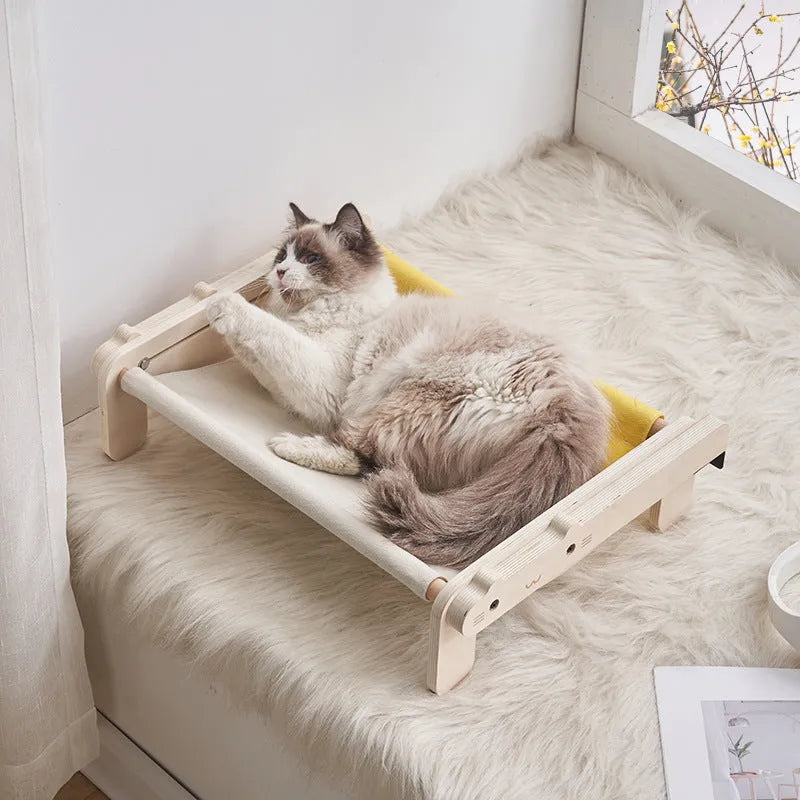 Solid wood pet bed with removable fabric cover in grey blue colour