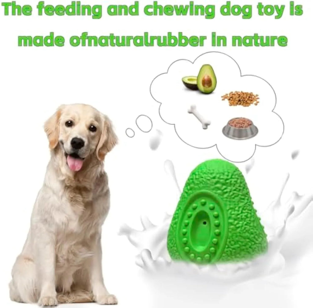 Green avocado-shaped heavy duty natural rubber dog chew toy for aggressive chewers