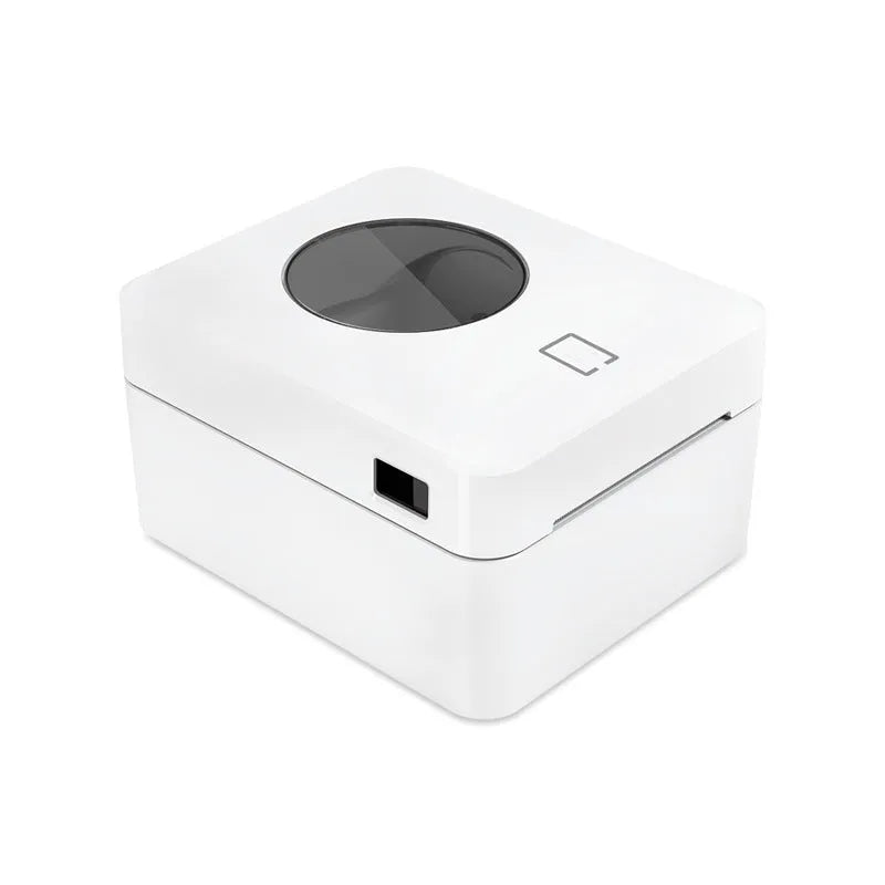 White Bluetooth thermal label printer with compact design for heat-sensitive labels