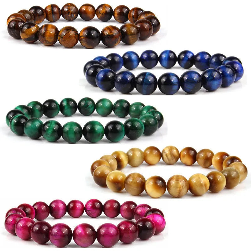 Tigereye stone crystal bracelet with round beads in selected size and colour variation