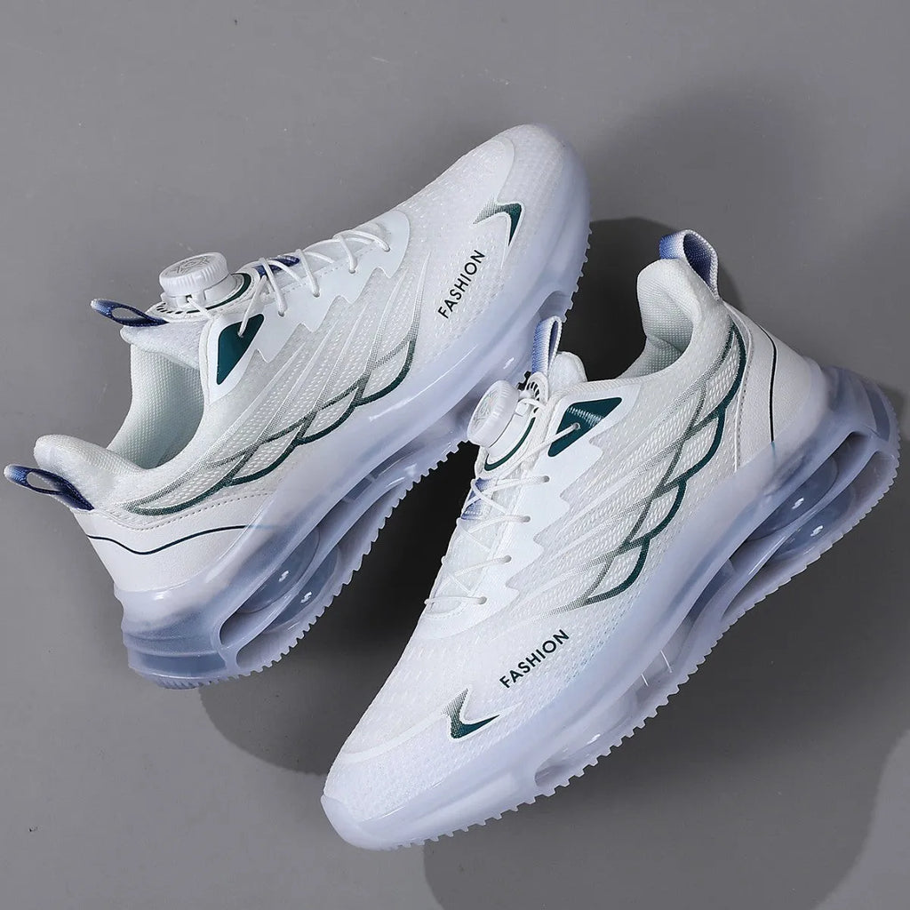 White rotating button Korean style casual shoes with mesh upper and rubber sole