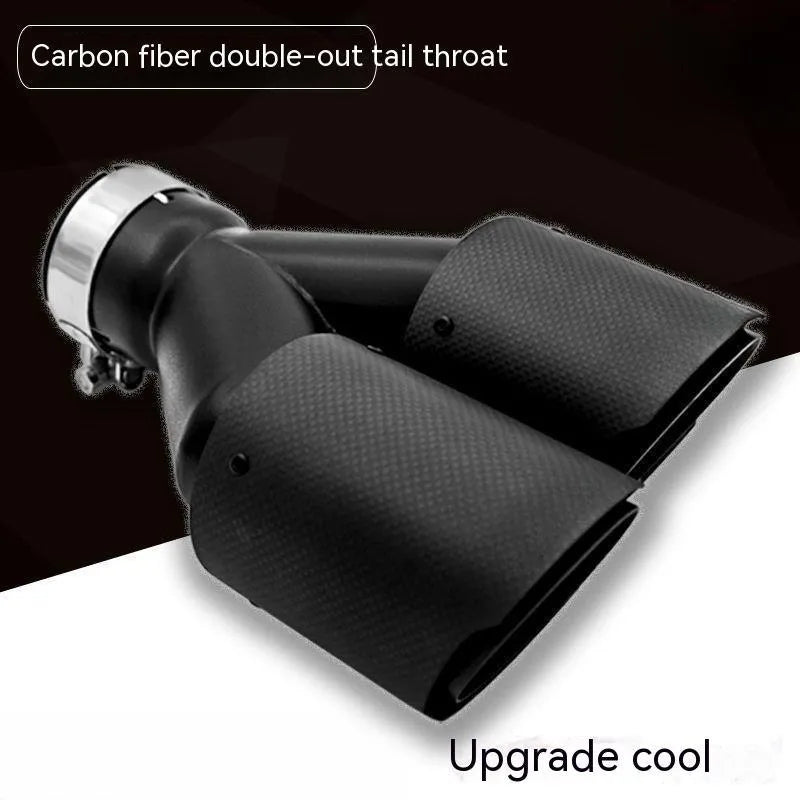 Black carbon fibre dual outlet exhaust pipe measuring 250mm for vehicle modification