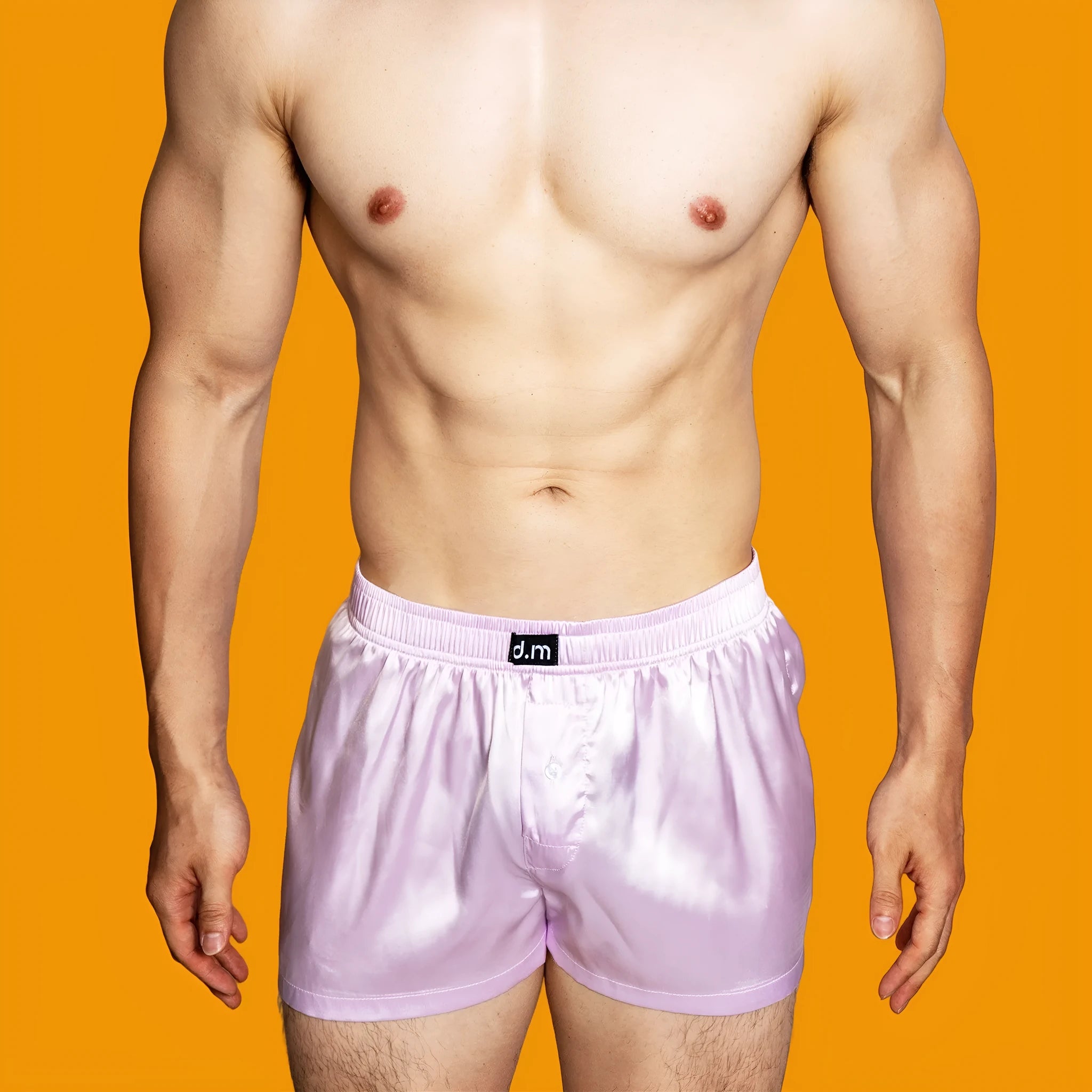 Men's silky polyester low waist boxer pajama shorts in five colours: black brown, light purple, milk coffee, navy blue, white; sizes M to XXL