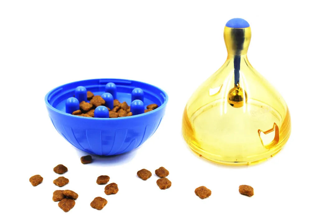 Blue Tumbler Food Leaker dog toy ball with bell for small and medium dogs