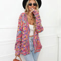 Rose red rainbow mixed colour festival dyed short cardigan knitted coat with loose street fashion styling