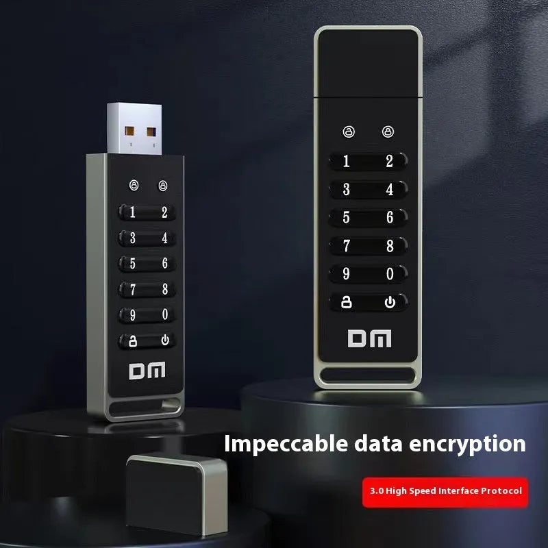 Metal USB 3.0 flash drive with fingerprint sensor and digital button for password protection