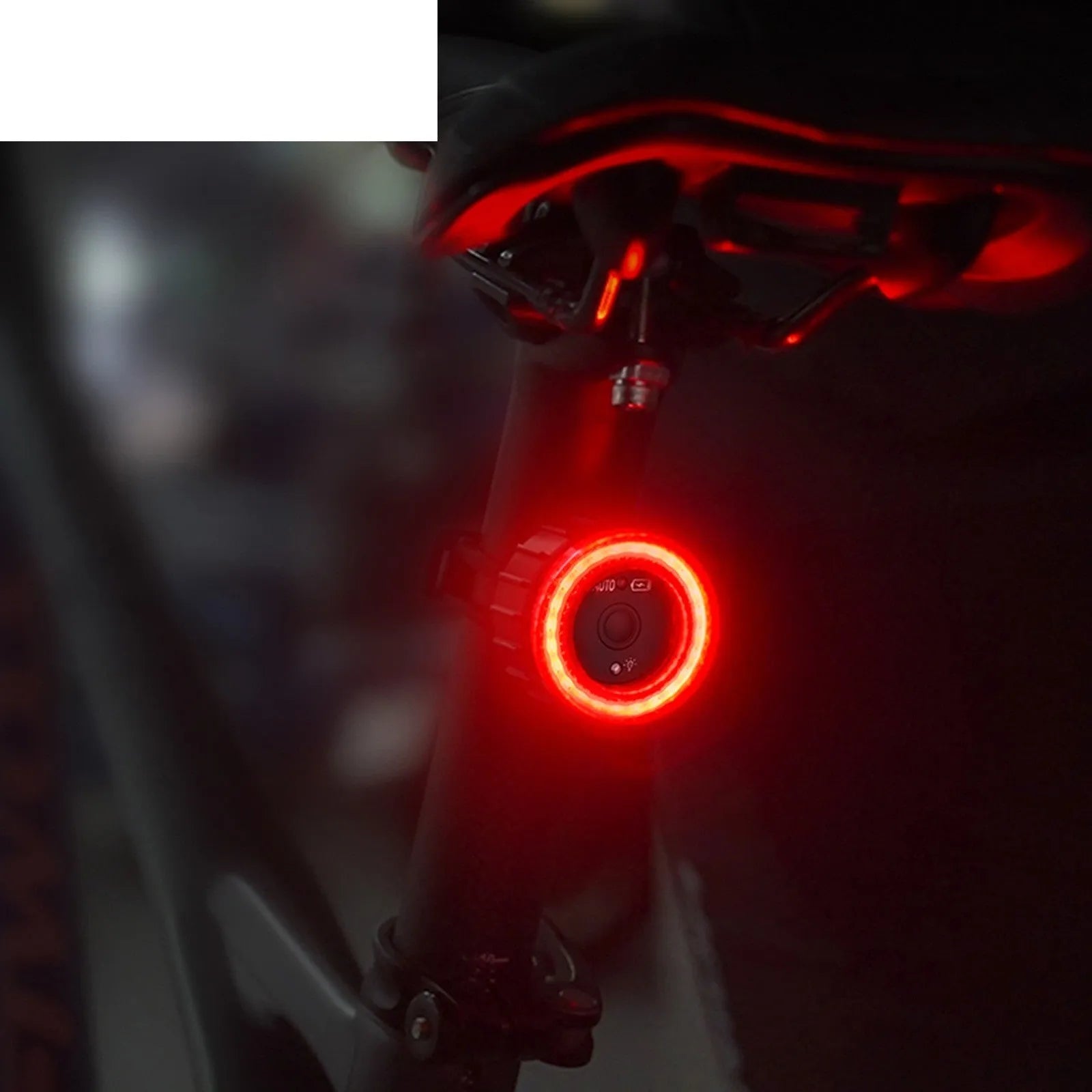 Black Intelligent Induction Brake Taillight for bicycles with seat tube bracket.