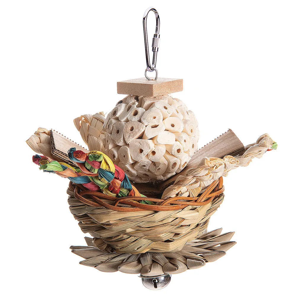 Natural wood parrot gnawing toy for medium to large birds with chewable perches