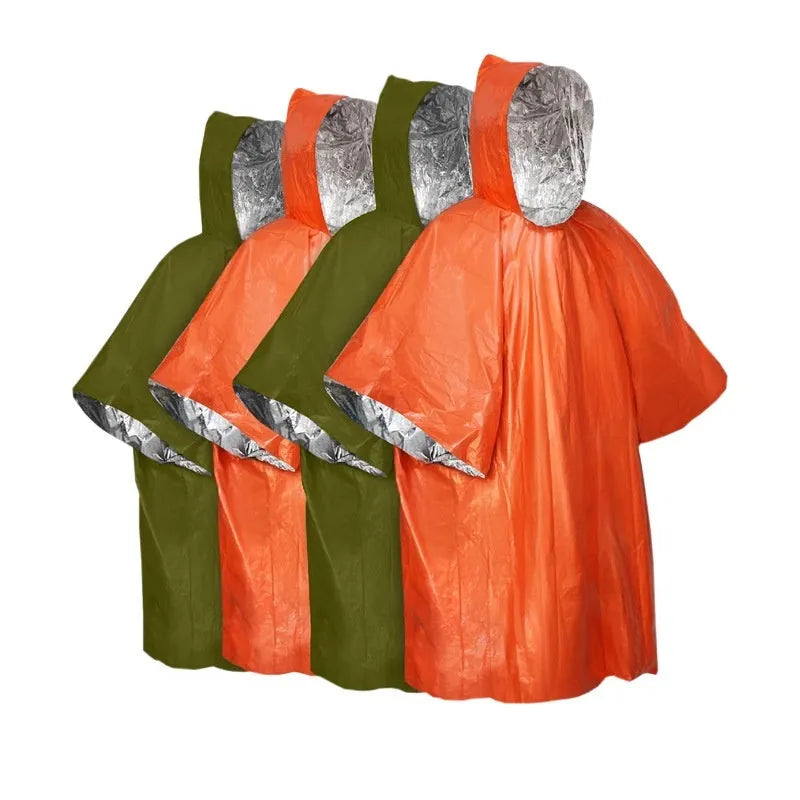 Marathon Wild orange raincoat laid flat showing its 100x130cm size for cross-country use.