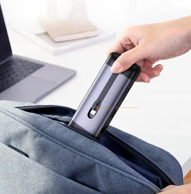 USB C docking station expansion hub with 9cm cable, showing 5-in-1 and 9-in-1 port configuration options.