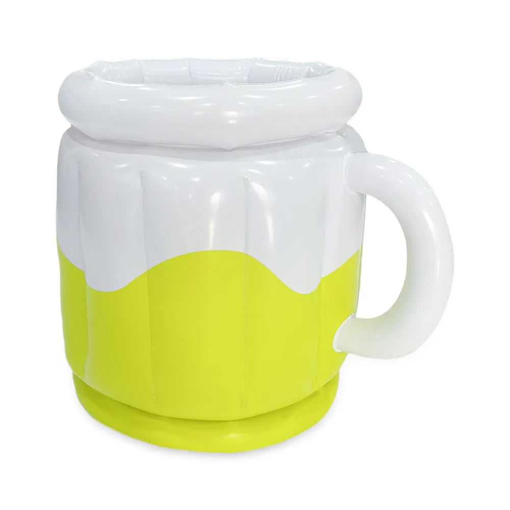 Yellow inflatable PVC ice bucket for portable drinks cooling at outdoor events