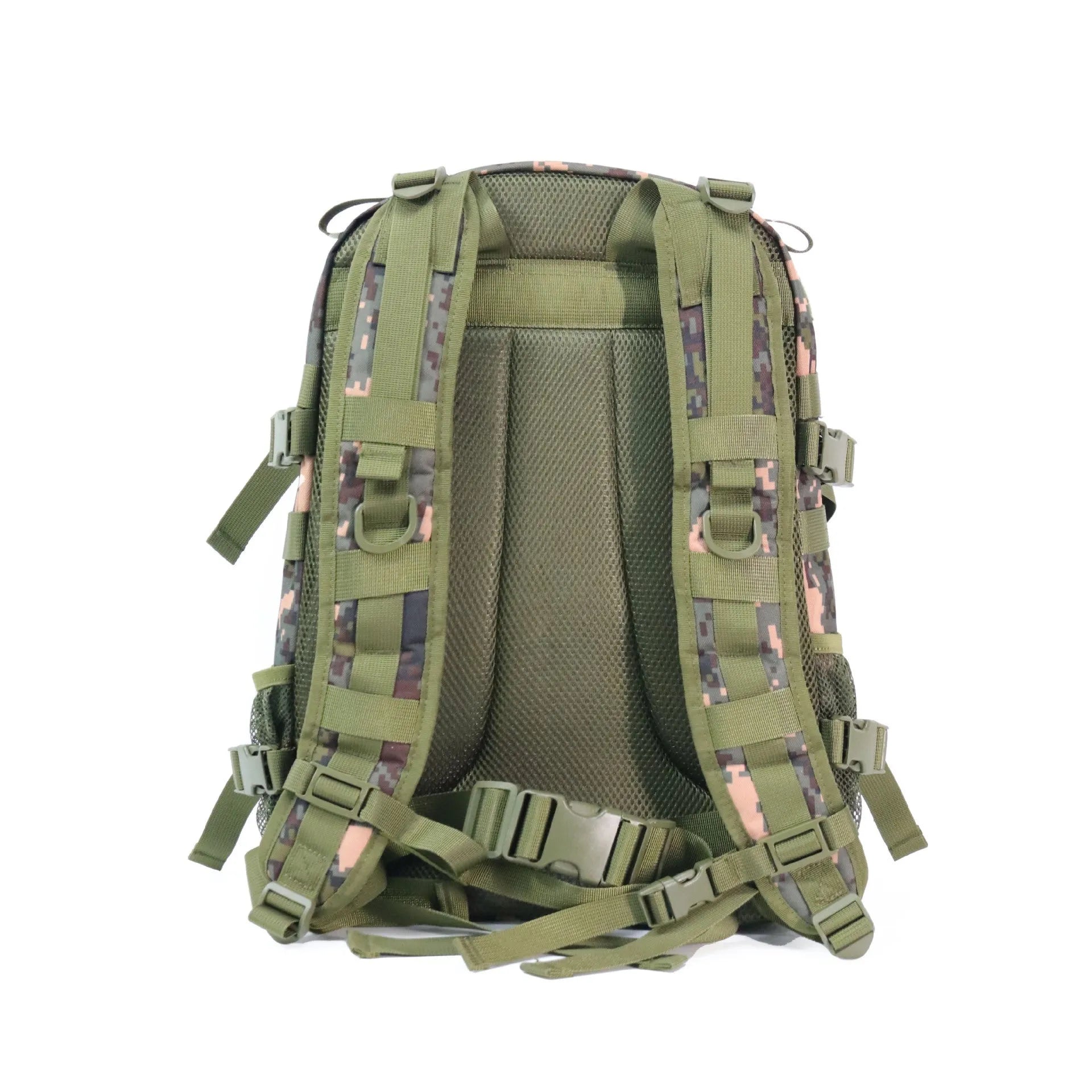 Men's camouflage outdoor waterproof backpack with expansion feature and air pillow belt